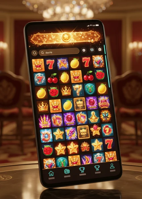 Vibrant Orange Casino homepage interface with a selection of popular slot games and a welcome bonus banner displayed on a tablet.
